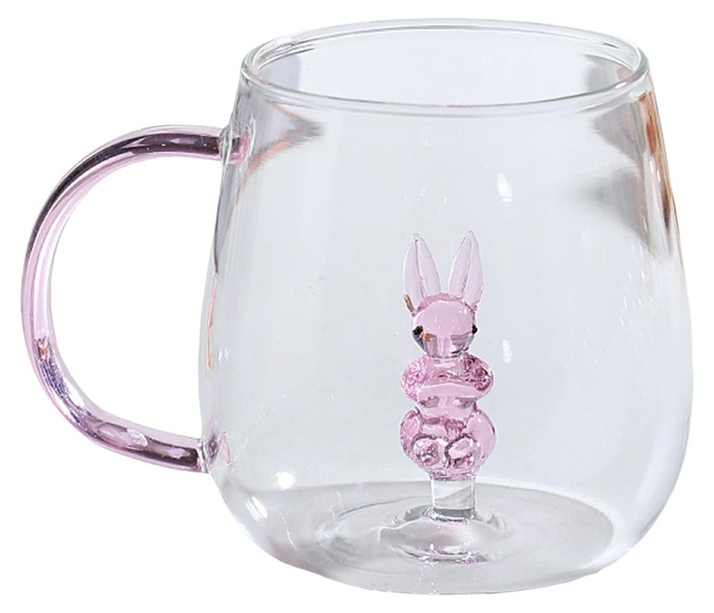 Handgefertigter Glasbecher in Tier- und Pflanzenform, transparenter Wasserbecher, niedlicher Kaffee- und Milchgetränkebecher mit farbenfrohem Henkel