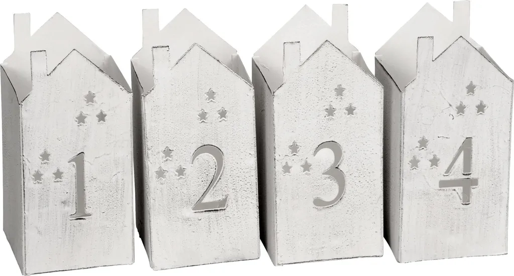 Set Lanterne Avvento Case Luminose - Decorazione Natale Ferro Bianco