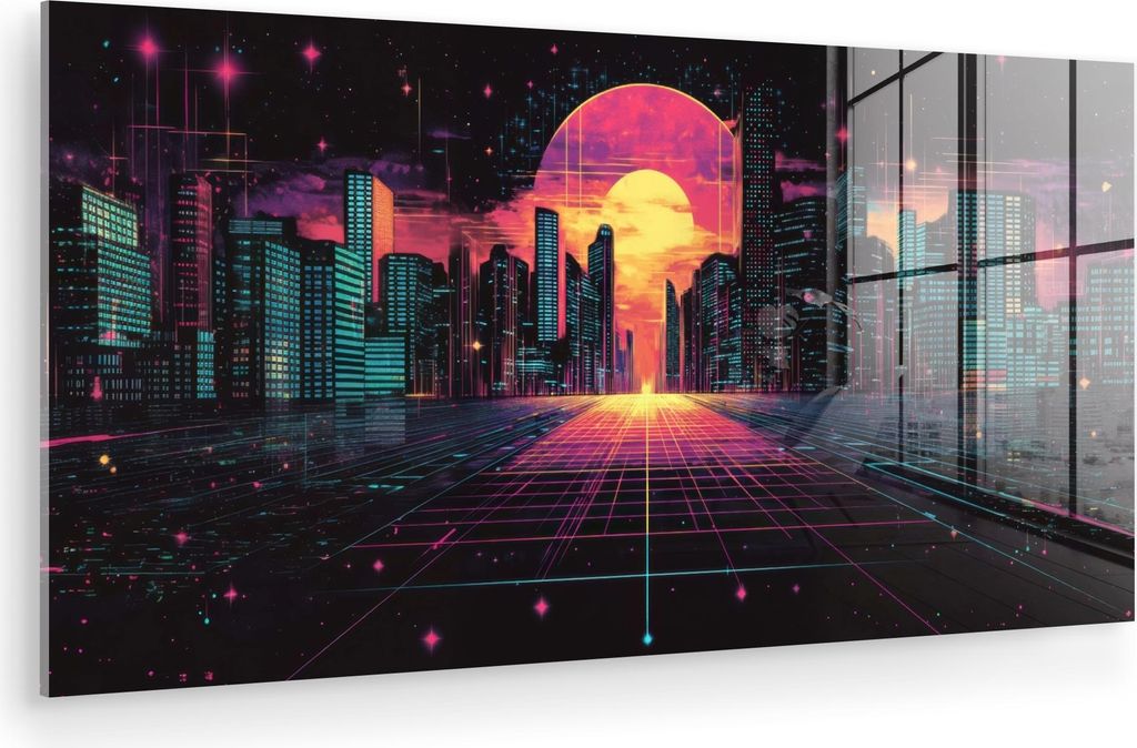 MuchoWow Glasbilder - Bilder auf Wandbild - Foto auf Glas Stadt - Gebäude - Sonne - Gelb 80x40 cm Wanddekoration aus Glas - Acrylglasbild - Acrylb...