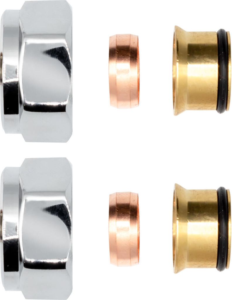 2 x Klemmringverschraubung Messing Chrom 3/4" für Kupferrohre Eurokonus 15mm