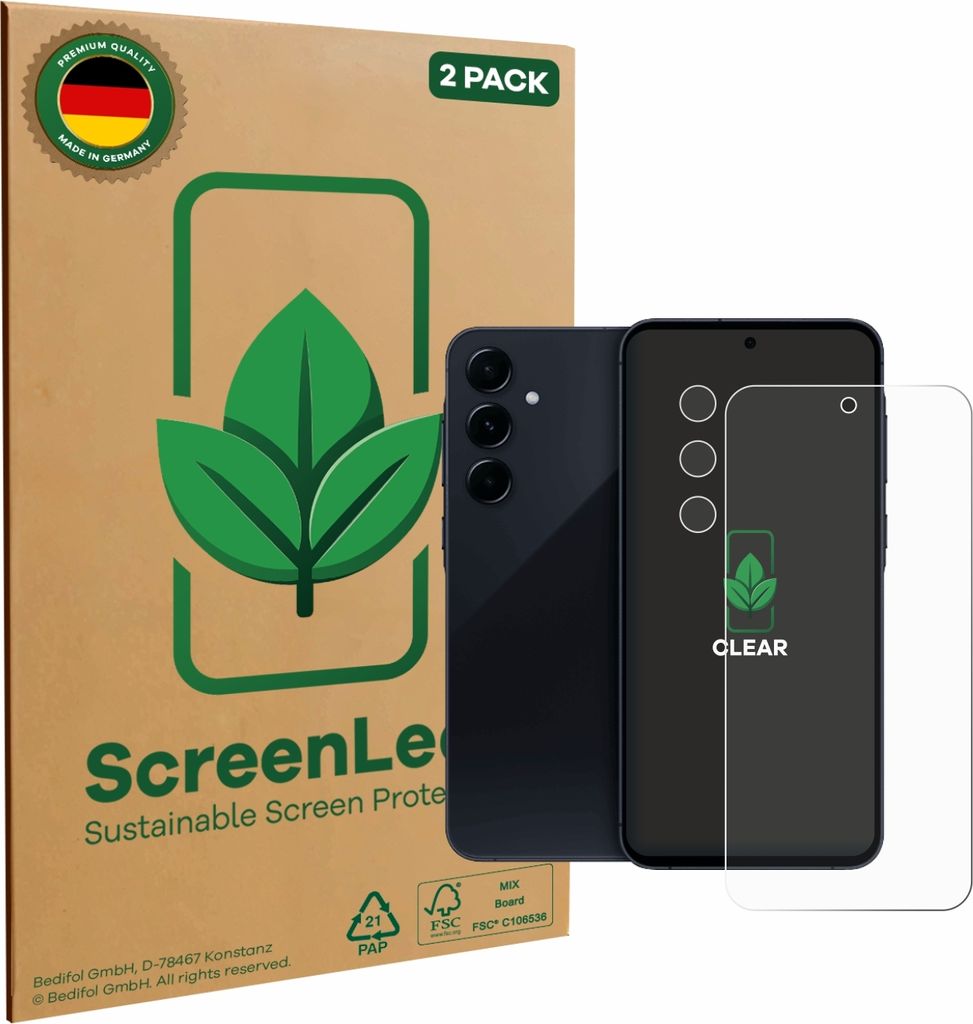 2x ScreenLeaf Schutzfolie für Samsung Galaxy A55 5G Enterprise Edition (Display+Kamera) nachhaltiger Displayschutz Display Schutz Folie Klar Trans...