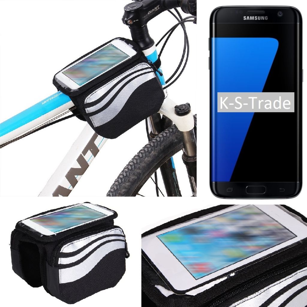 K-S-Trade Rahmentasche Fahrrad-Halterung kompatibel mit Samsung Galaxy S7 edge Rahmenhalterung Fahrrad Handyhalterung Fahrradtasche Handy Smartphone