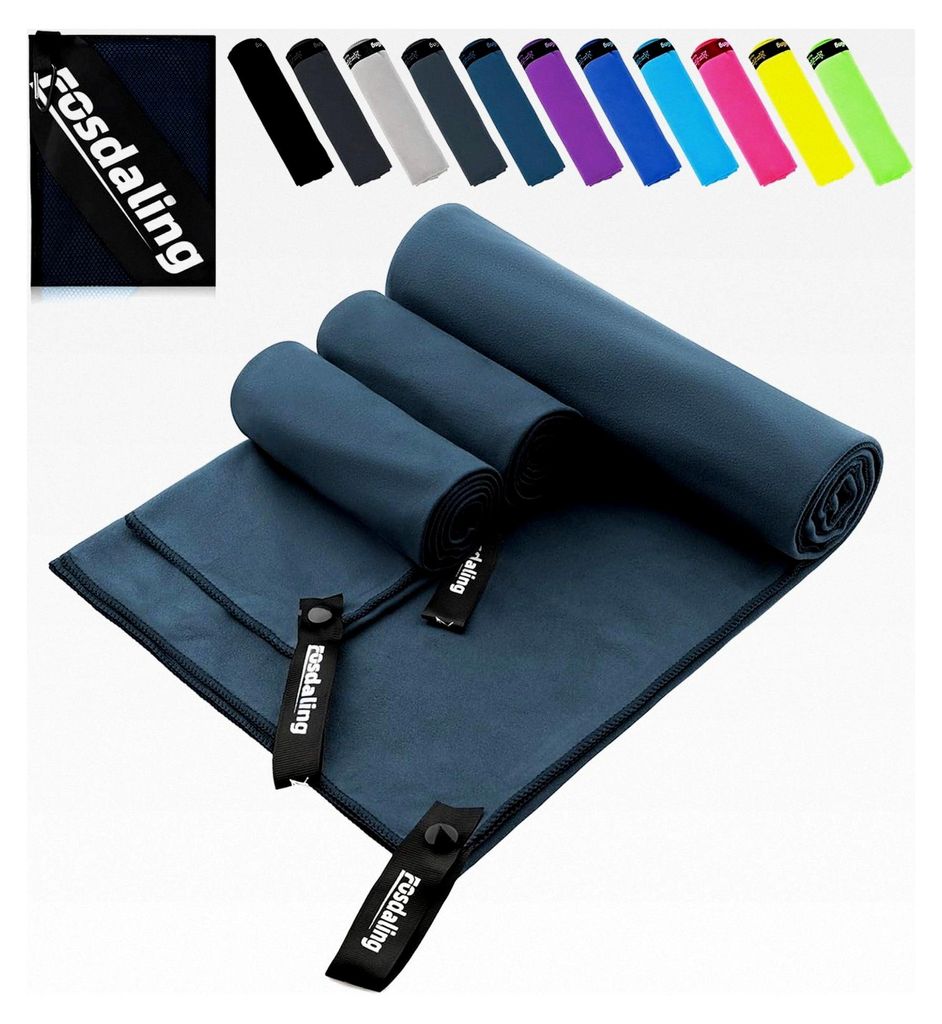 Mikrofaser Handtuch Set - Groß 200×100cm & 2 Klein 80×40cm, Schnelltrocknend für Reise, Fitness und Strand (Dunkelblau)
