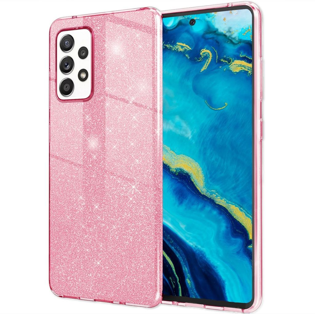 NALIA Robuste Glitzerhülle für Samsung Galaxy A53, Glänzende Glitzer Hybrid Schutzhülle Verstärkte Silikon Handyhülle Pink