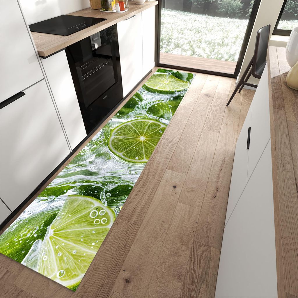 Küchenteppich 60x300cm rutschfest & abwischbar PVC Läufer - Spritzige Limetten