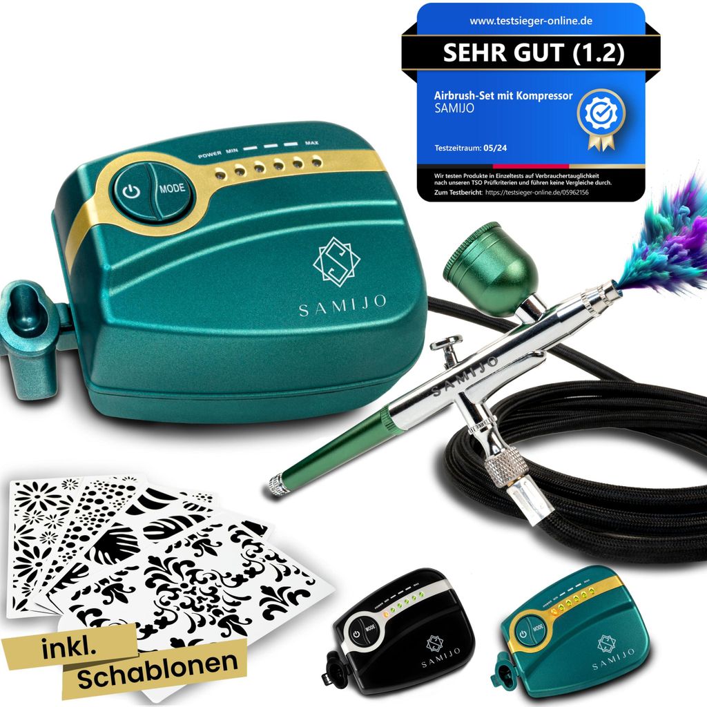 Samijo Airbrush Set mit Kompressor Dual-Action 0,4mm 5 Druckstufen (A912)