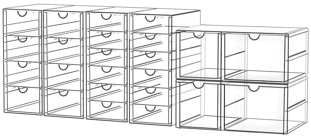 Schreibtisch-Organizer mit 24 Schubladen: 6-teiliges Make-up-Organizer-Set mit rutschfesten Pads | Stapelbare Schubladenbox für Kosmetikartikel, B...
