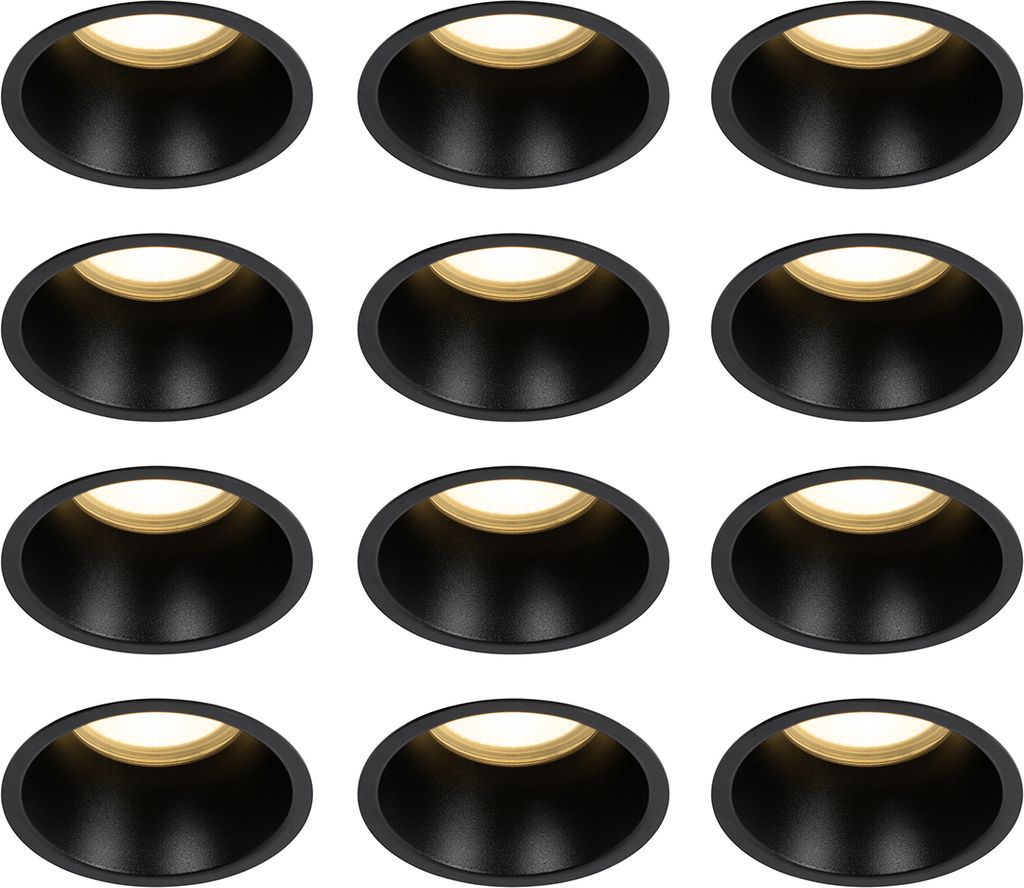 QAZQA - Modern Set mit 12 Einbaustrahlern schwarz GU10 70mm IP44 - Dept I Wohnzimmer I Schlafzimmer - Aluminium Rund - LED geeignet GU10