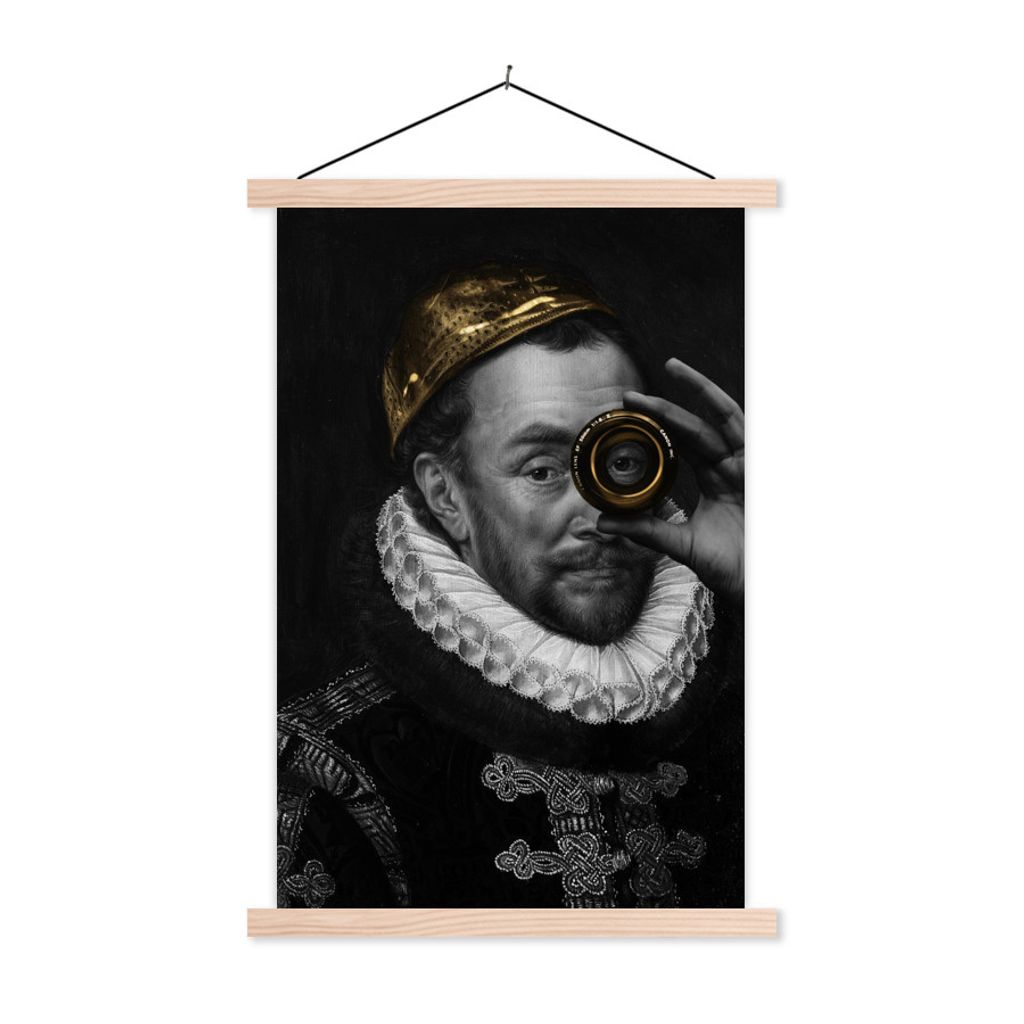MuchoWow Textilposter Wilhelm von Oranien - Adriaen Thomasz - Gold - Linse 60x90 cm mit holzfarbenen Rahmen - Textil
