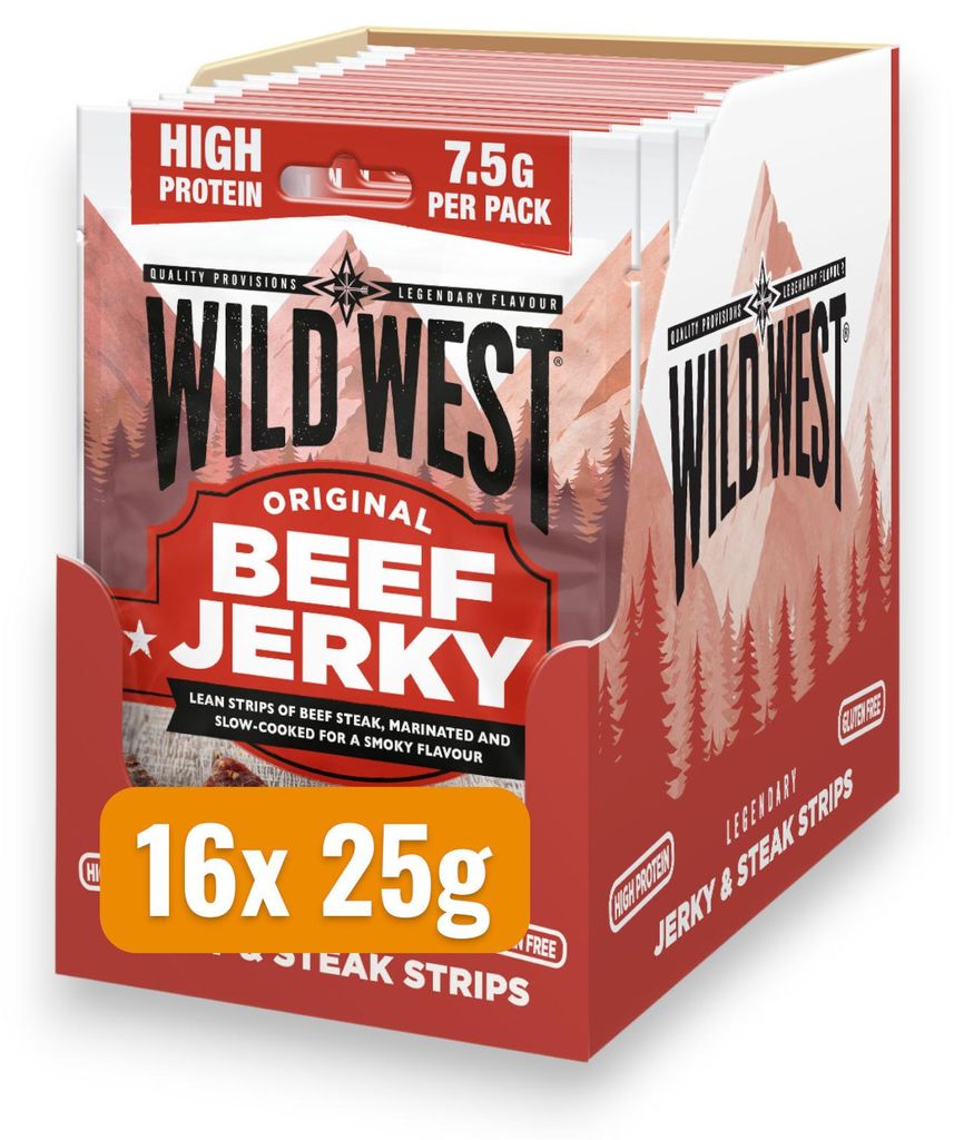 16x Wild West Beef Jerky Original 25g Trockenfleisch Protein Snack Vorrat