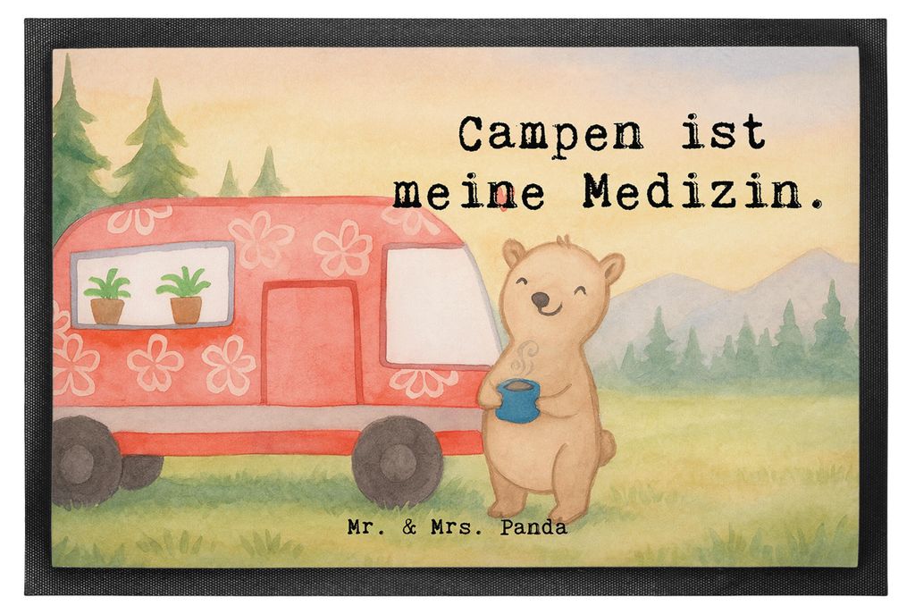 Mr. & Mrs. Panda fußmatte Bär Camper Design 60 x 90 cm - Weiß - Geschenk, Wohnmobil, Roadtrip, Türvorleger, Campingplatz, Schmutzfangmatte, Url...