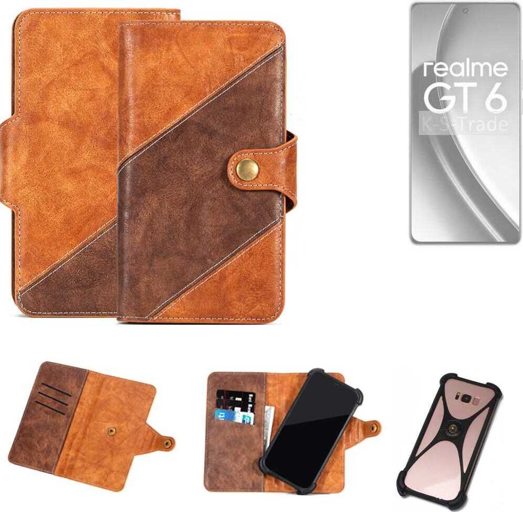 K-S-Trade Handyhülle Schutzhülle Bookstyle Case Wallet-Case kompatibel mit Realme GT 6 China Cover Klapphülle Kantenschutz Smartphone dunkelbraun