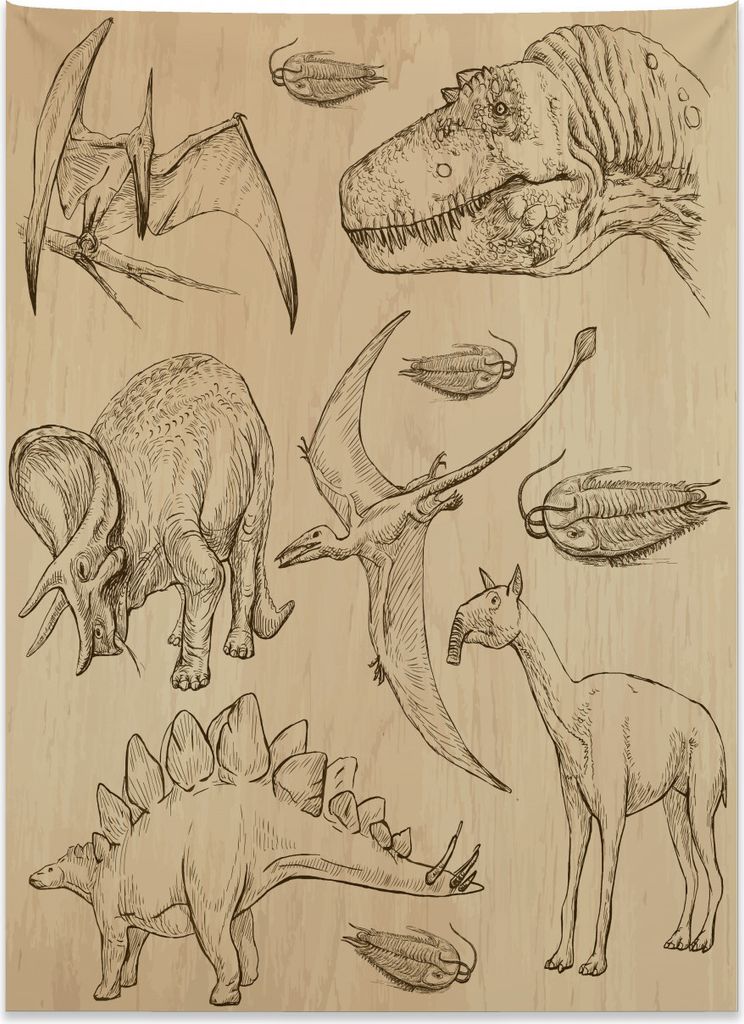 Abakuhaus Velociraptor Wandteppich, Vintage Sketch Tiere aus Weiches Mikrofaser Stoff Kein Verblassen Klare Farben Waschbar, 110 x 150 cm, Sandbraun