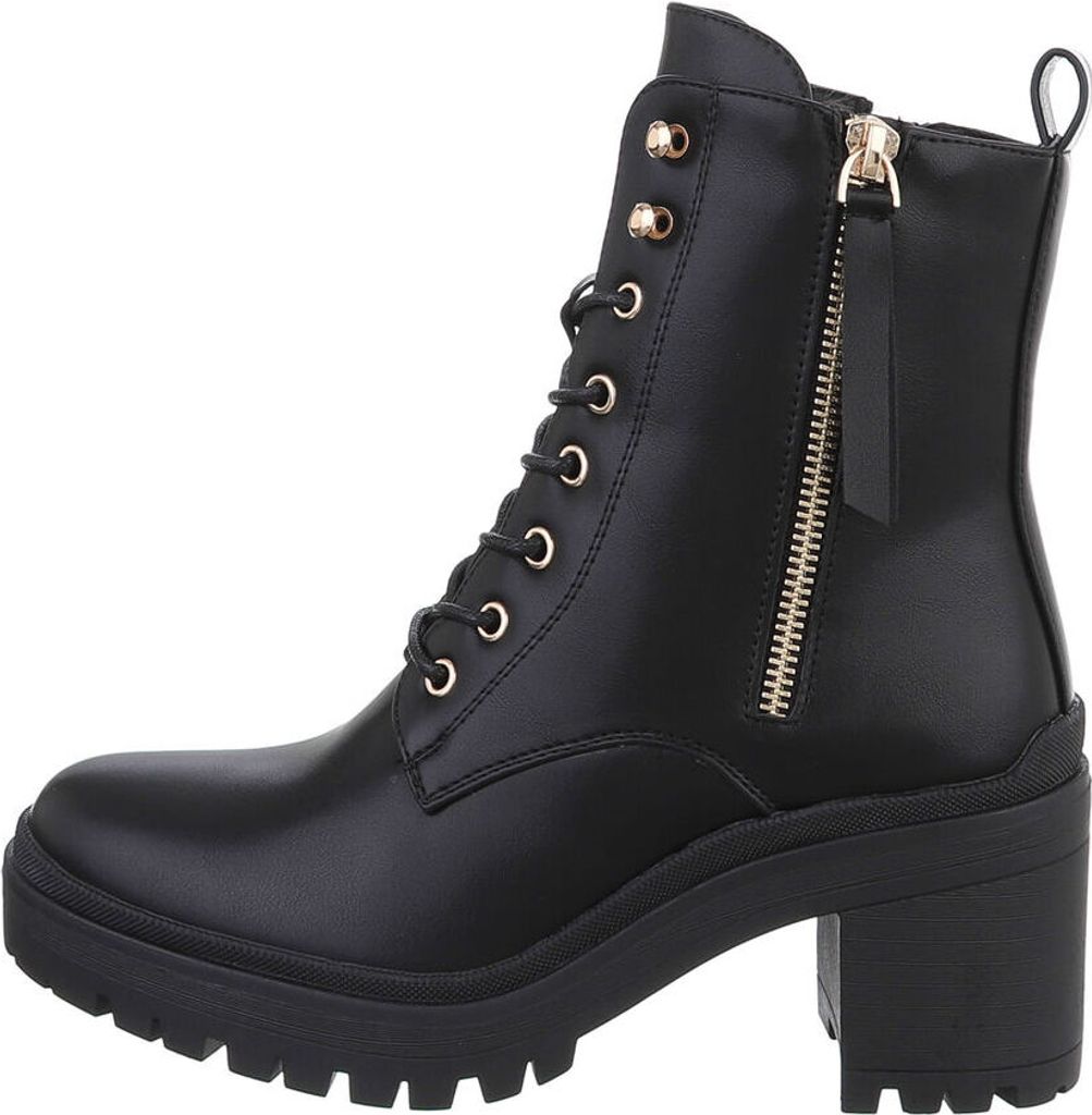 Ital-Design Damen Stiefeletten High-Heel Stiefeletten Plateaustiefeletten Leicht gefüttert Lederoptik Schnürstiefeletten 87213311 Schwarz Gr. 42