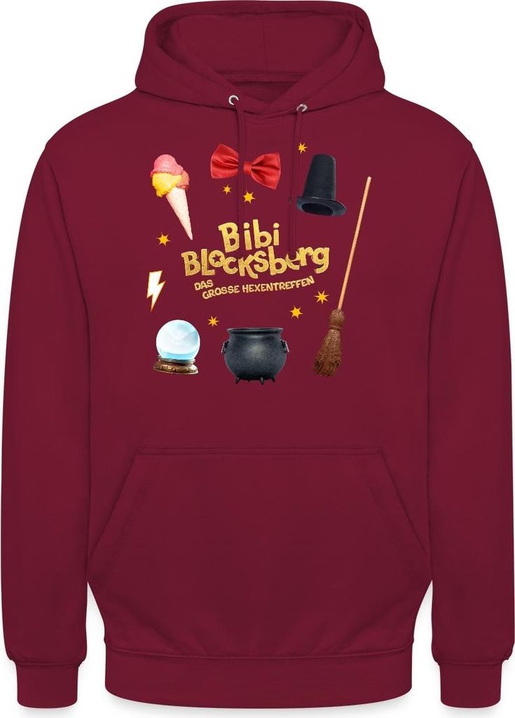 Spreadshirt Bibi Blocksberg Film Mit Hexenzubehör Und Logo Uni Hoodie, S, Bordeaux