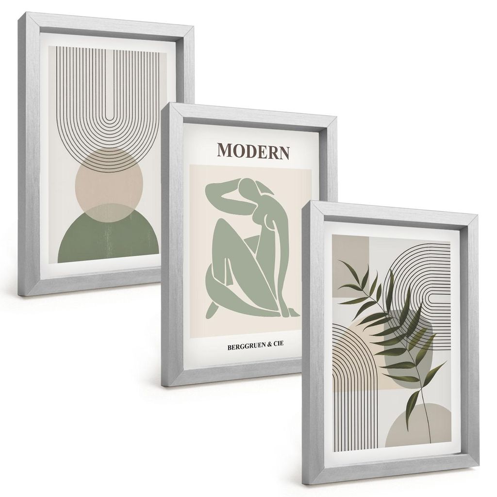 Bilder Set 3-teilig im silbergerahmten Rahmen – Wandbilder 3 Stück – gerahmte Poster für Wohnzimmer, Schlafzimmer und Flur – 20x30 cm – S...