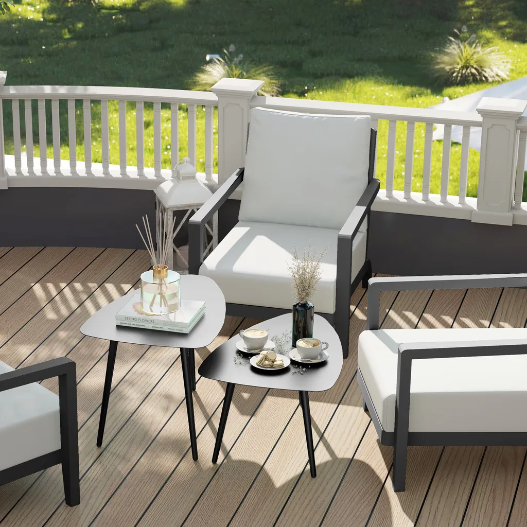 Table de Balcon en Acier Outsunny - Lot de 2 Tables d'Appoint Extérieur - 8