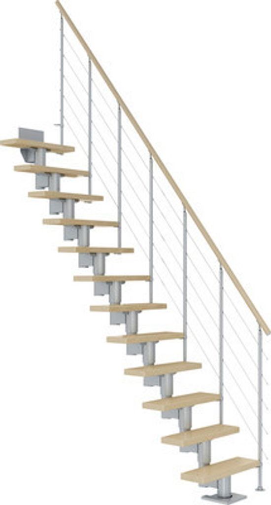 Pertura Mittelholmtreppe Spiros Ahorn Leimholz Perlgrau Gerade 65 cm 14 Stufen / 15 Steigungen Relinggeländer Grau (RAL