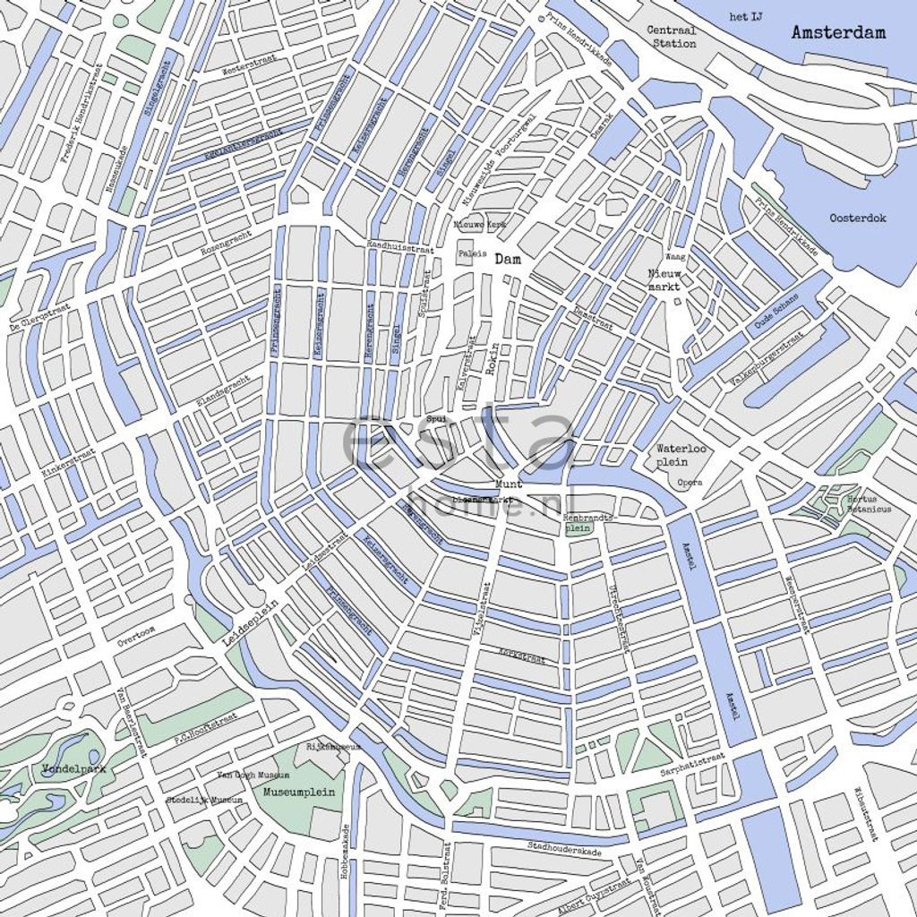ESTAhome Fototapete Stadtplan von Amsterdam Grau und Blau 279 x 279 cm