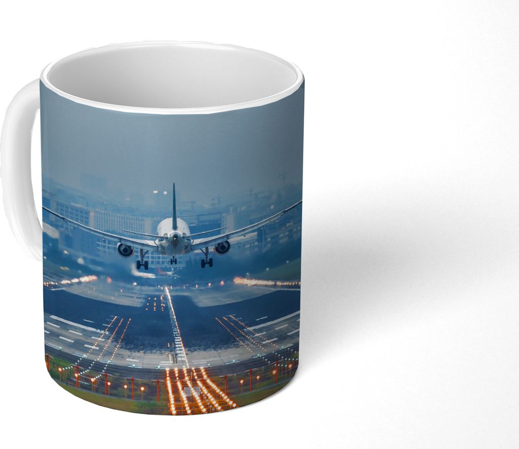 MuchoWow Tasse Kaffeetasse Kaffeebecher 350 ml Flugzeug landet in China Teetasse - Fototasse - Becher - Keramikbecher - Teebecher - Kaffeetasse -...