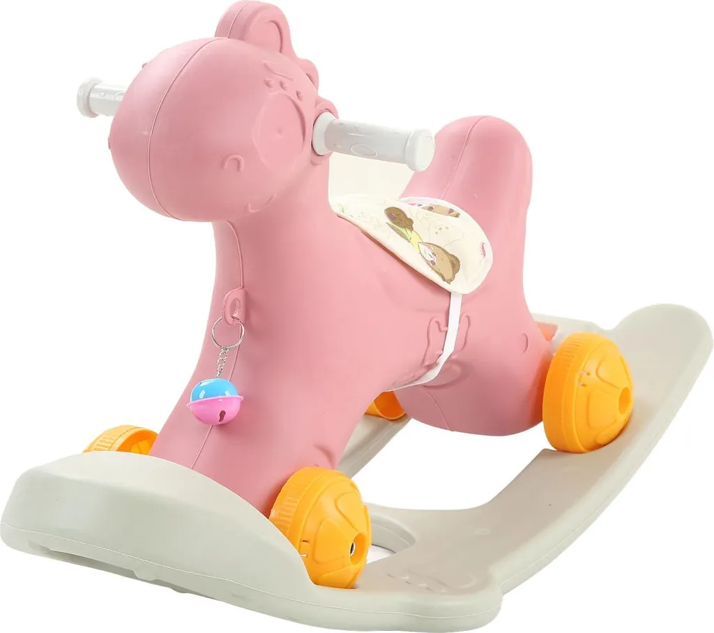 Cheval à bascule stable et sécurisé pour bébé avec roues anti-bruit rose