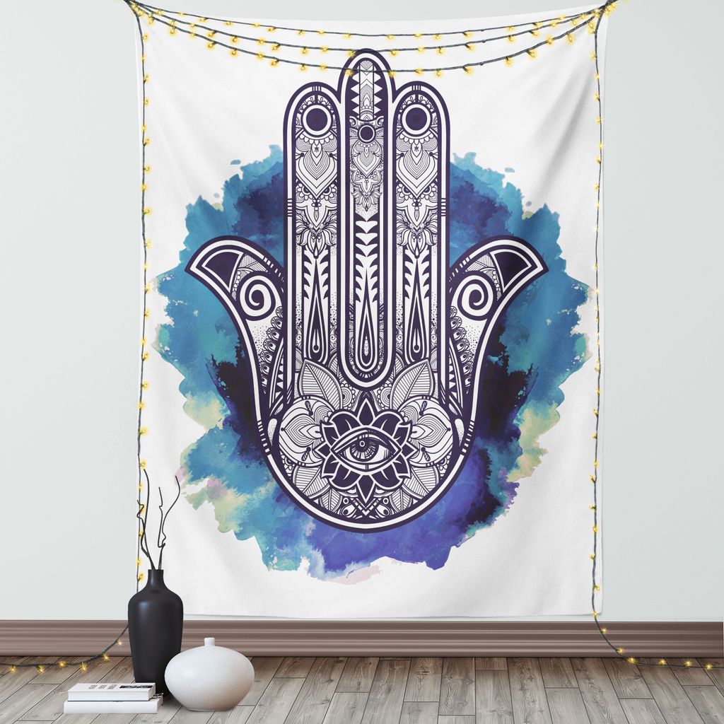 ABAKUHAUS Ethnisch Wandteppich, Mystisches altes Symbol von den Ostkulturen auf einem Aquarell-Spritzen, Wohnzimmer Schlafzimmer Seidiger Satin Wan...