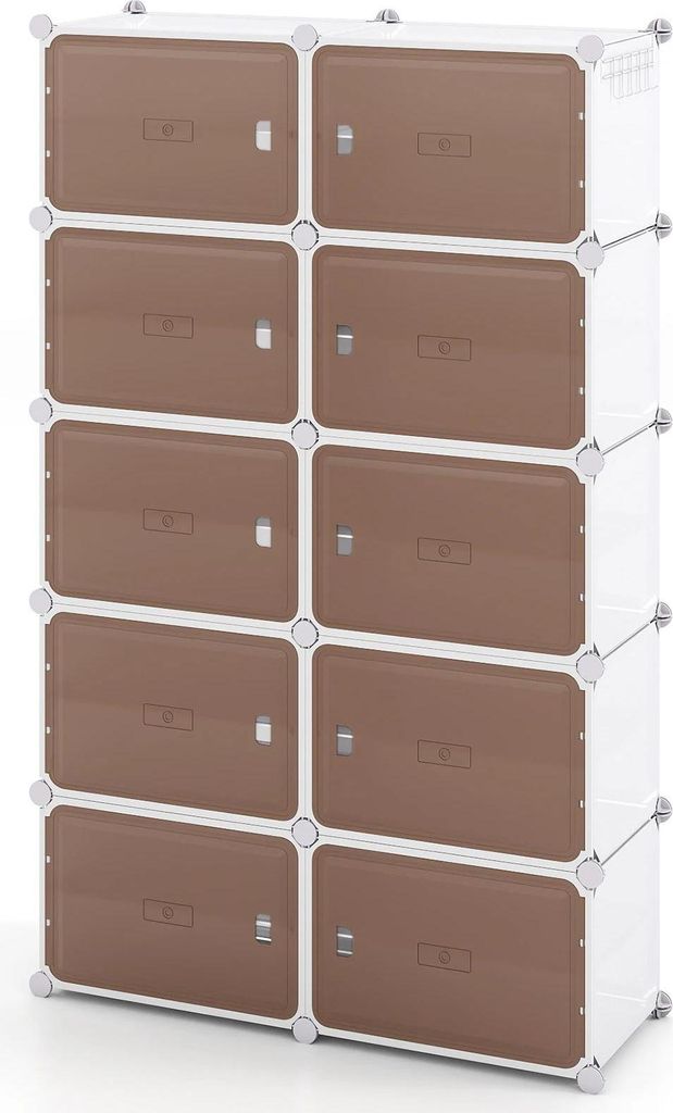 Schuhschrank - Schuhregal - 10 Ebenen - Herausnehmbare Böden - Seitenhaken - Magnettüren - Für 40 Paar - Holzrahmen - Weiß