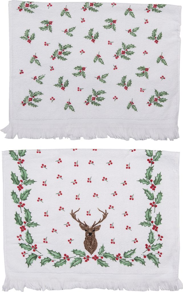 Clayre & Eef Gästehandtuch 2er Set 40x66 cm Weiß Rot Produktbild 