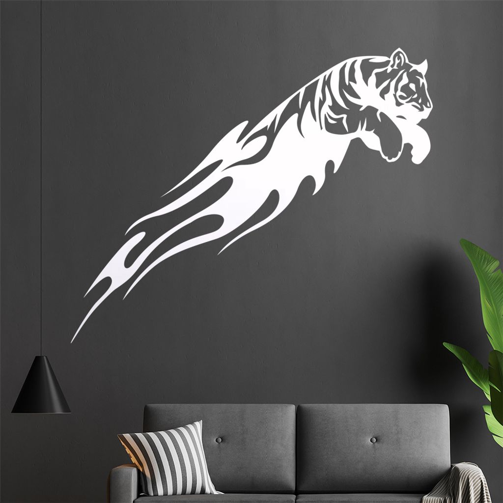 Flammen Tiger Wandtattoo in 6 Größen - Wandaufkleber Wall Sticker - Dekoration, Küche, Wohnzimmer, Schlafzimmer, Badezimmer