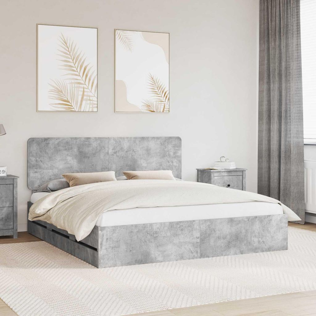 "Schlussverkauf" Doppelbett - Bettgestell 2 PLACES - mit Kopfteil - Beton Grau 180x200 cm Ingenieurs Holz C5032