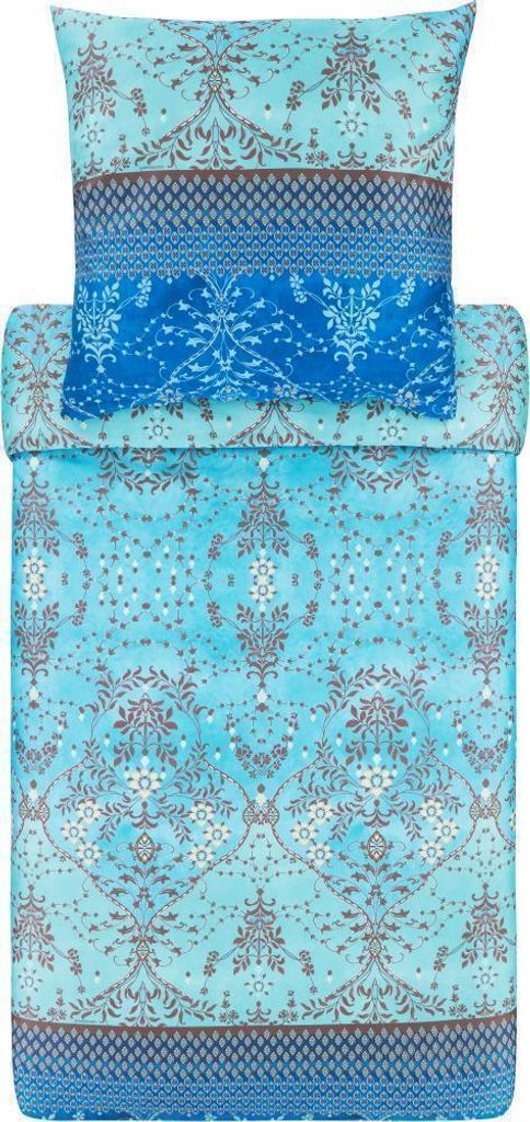 Bassetti Mako-Satin Bettwäsche-Garnitur Ortigia Farbe TÜRKIS T1 Größe 200x200+2x80x80