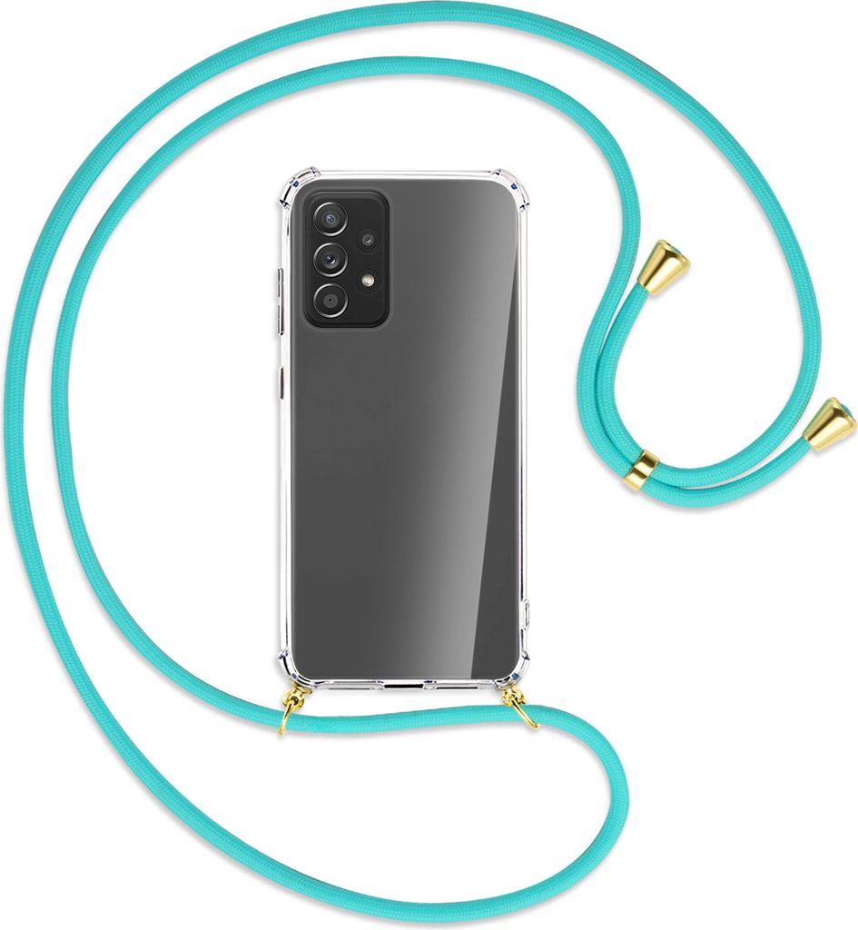 Handykette Backcover-Schutzhülle mit Band (Metall goldfarben) für Samsung Galaxy A72 - türkis