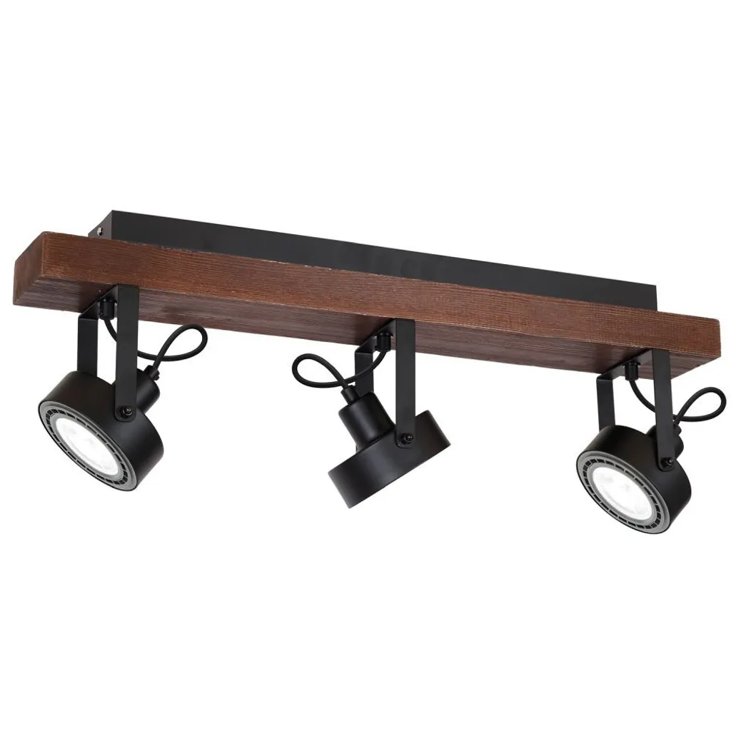 Plafonnier Loft Viva Wood Luminex 3xES111 Noir et Bois Véritable