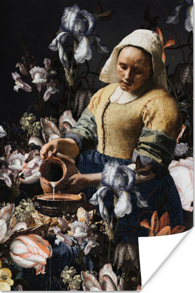 MuchoWow Poster Milchmädchen - Johannes Vermeer - Blumen - Blau 40x60 cm - Plakate für die Wand - Poster Babyzimmer