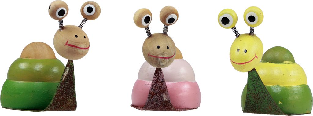 Tischdeko Frühling Deko Schnecke Holz Metall 8cm 3er Set, 3 Produktbild 