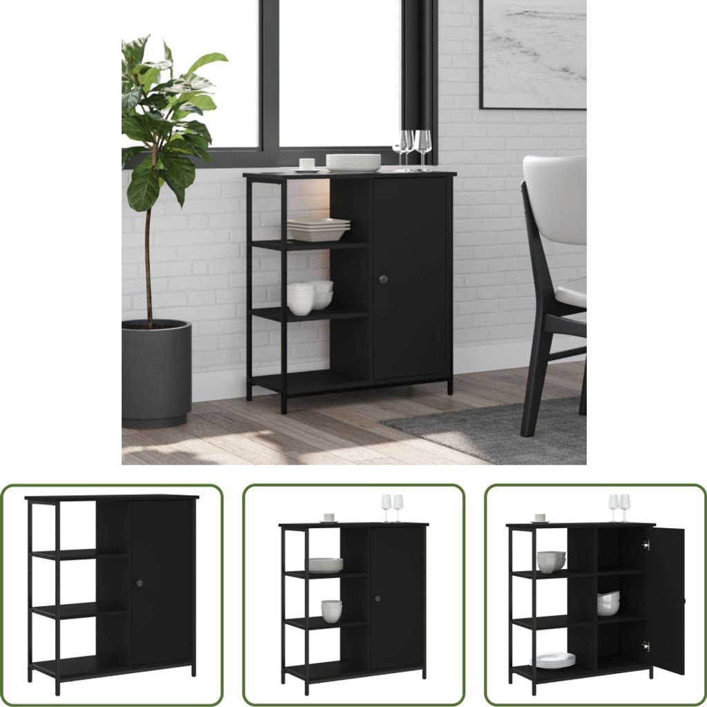 The Living Store Sideboard Schwarz 70x30x80 cm Holzwerkstoff