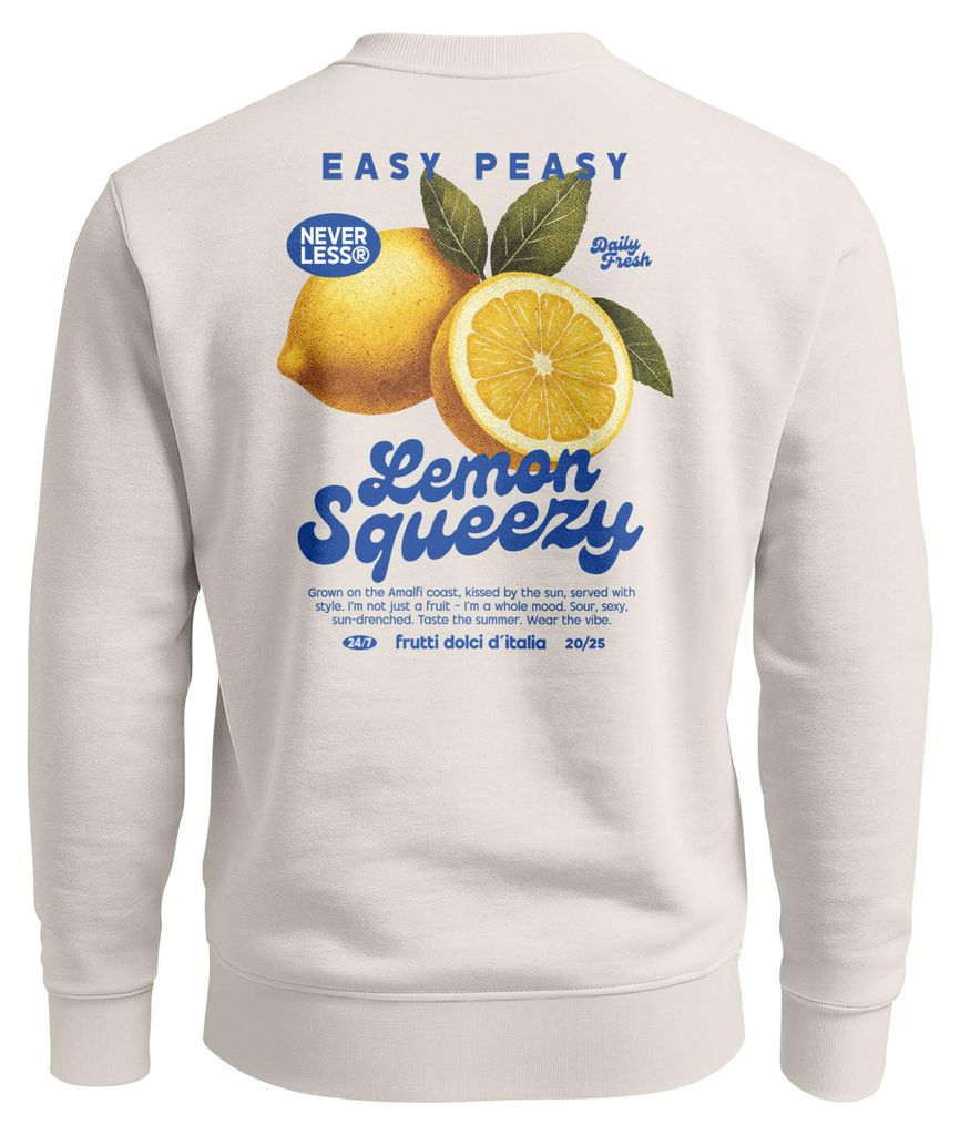 Sweatshirt Herren Pullover mit Backprint Easy Peasy Lemon Squeezy Print Pulli Fashion Streetwear Retro Fruit Style Neverless