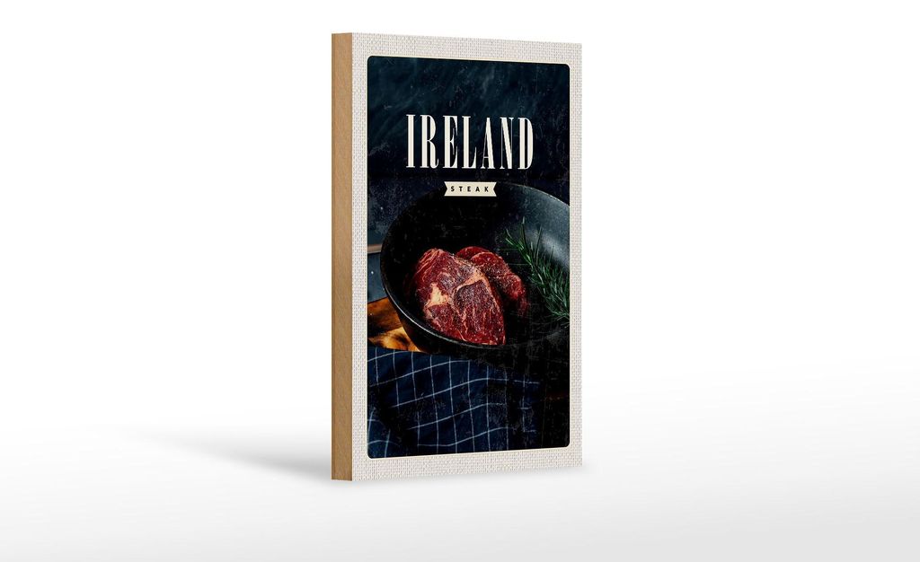 Holzschild Reise 12x18 cm Irland Steak angebraten Pfeffer