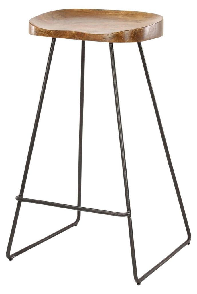 FURNLUX Barhocker Holz Akazie Und Schwarz 37cm / Hauptfarbe: Braun / Abmessungen: 37 x 71 x 29 cm