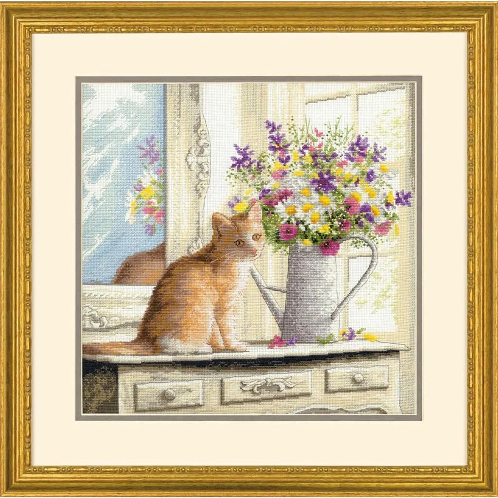Dimensioni del set per punto croce "Collezione Oro Gattino in vetrina", schema contato, 30,4x30,4cm