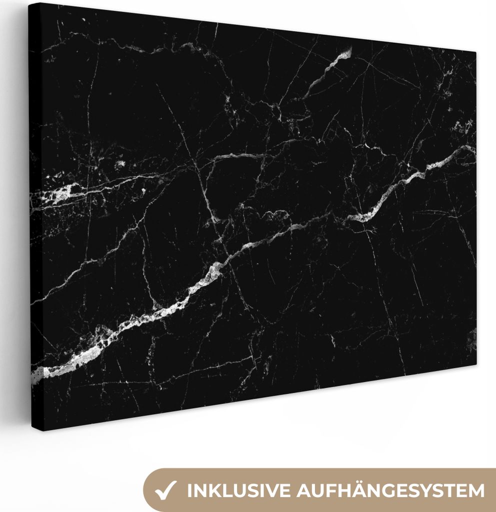 MuchoWow - Leinwandbilder - Marmoroptik - Schwarz - Luxus, Wandbild, Wanddeko Bilder Wohnzimmer, 90x60 cm
