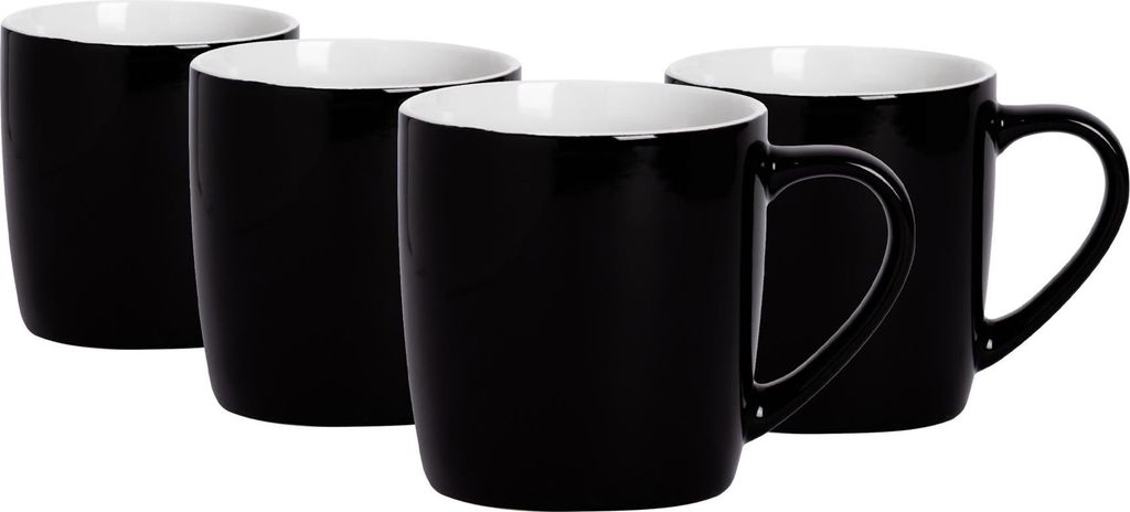 Argon Ta Farbige Kaffeetassen – 350 ml – Schwarz – 4er-Pack – Robuste Teetasse aus Steingut, spülmaschinen- und mikrowellengeeignet