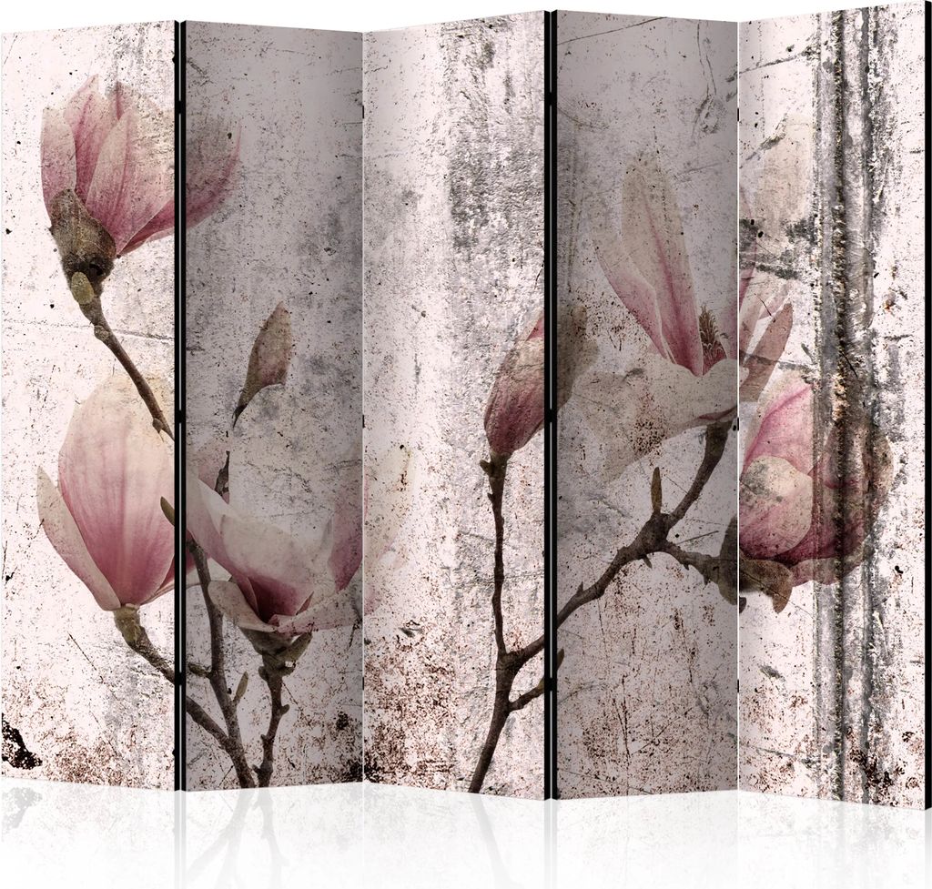 5-teiliger Einseitiger Vlies Paravent - Magnolia Curtain II 225x172 cm Blumen b-C-0730-z-c
