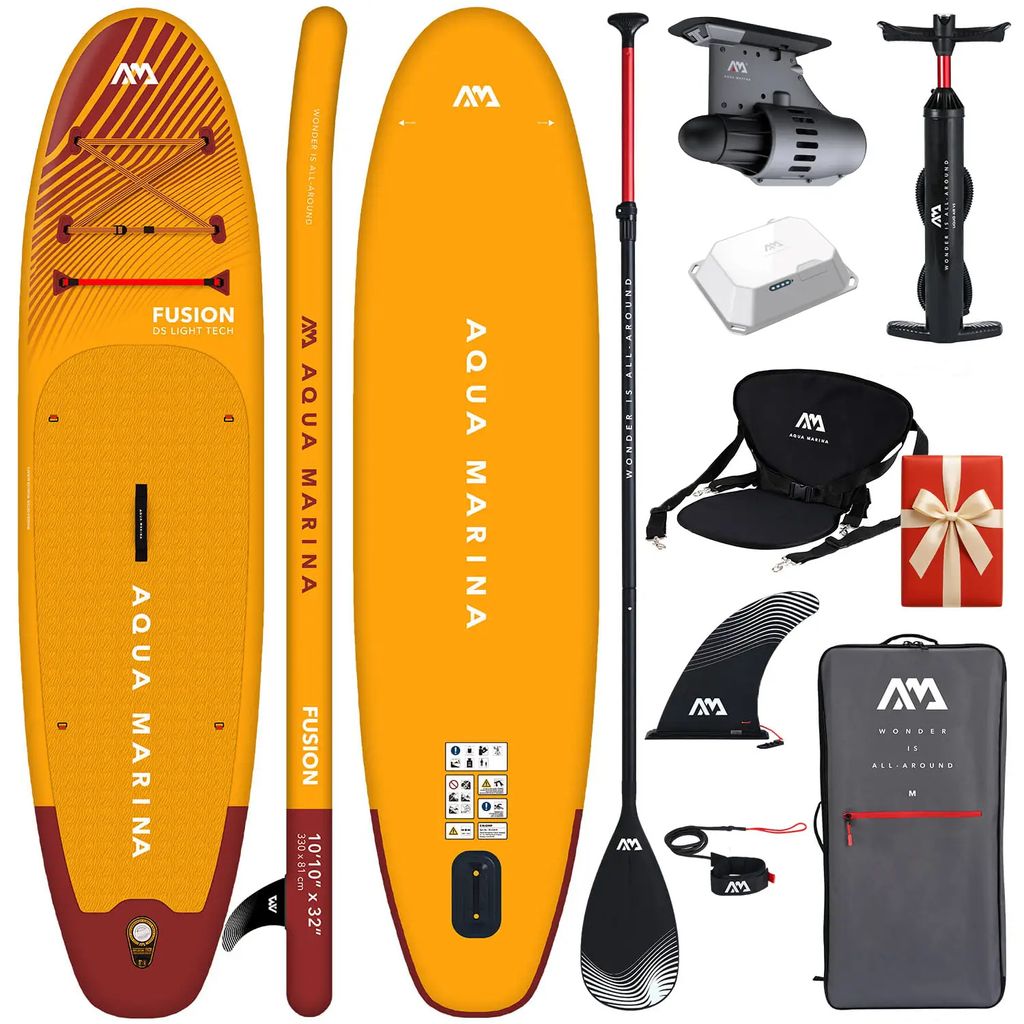 Aufblasbares SUP Set Aqua Marina Fusion 330 cm mit Motor BlueDrive S + Kajak Sitz + Geschenk