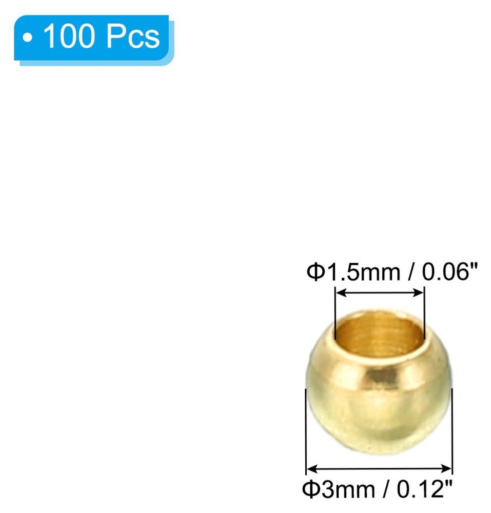 Messing-Kugeln, 100 Stš¹ck 3mm Au?endurchmesser 1,5mm Innendurchmesser glatte runde Abstandshalterperlen fš¹r Bastelarbeiten, nahtlose Metallku...