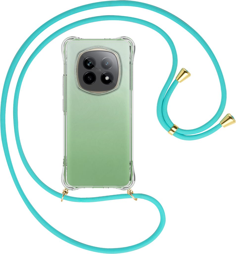 Handykette Backcover-Schutzhülle mit Band (Metall goldfarben) für Realme P2 Pro 5G - türkis