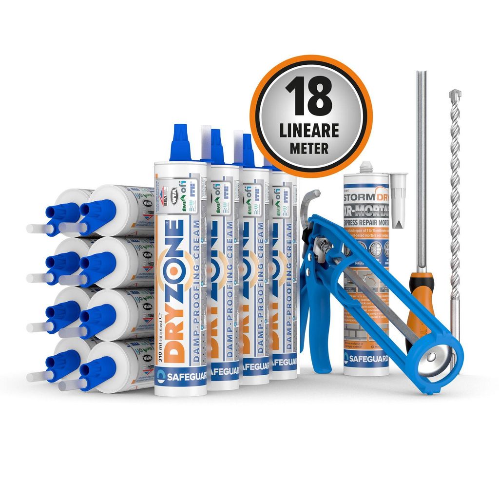 Dryzone Horizontalsperre Kit (18 m) - Injektionscreme gegen feuchte Wände und aufsteigende Feuchtigkeit – Feuchtigkeitssperre fürs Mauerwerk