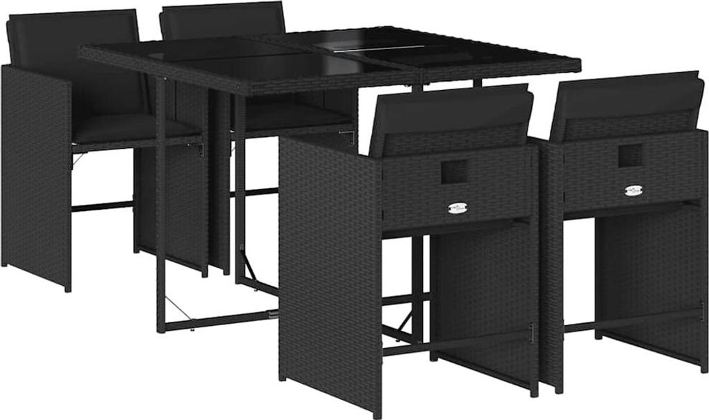 vidaXL 5-tlg. Garten-Essgruppe mit Kissen Schwarz Poly Rattan