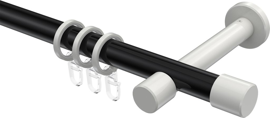 Interdeco Gardinenstange / Vorhangstange Schwarz / Weiß, Typ Prestige Santo (Kappe), 20 mm Ø 1-läufig, 140 cm