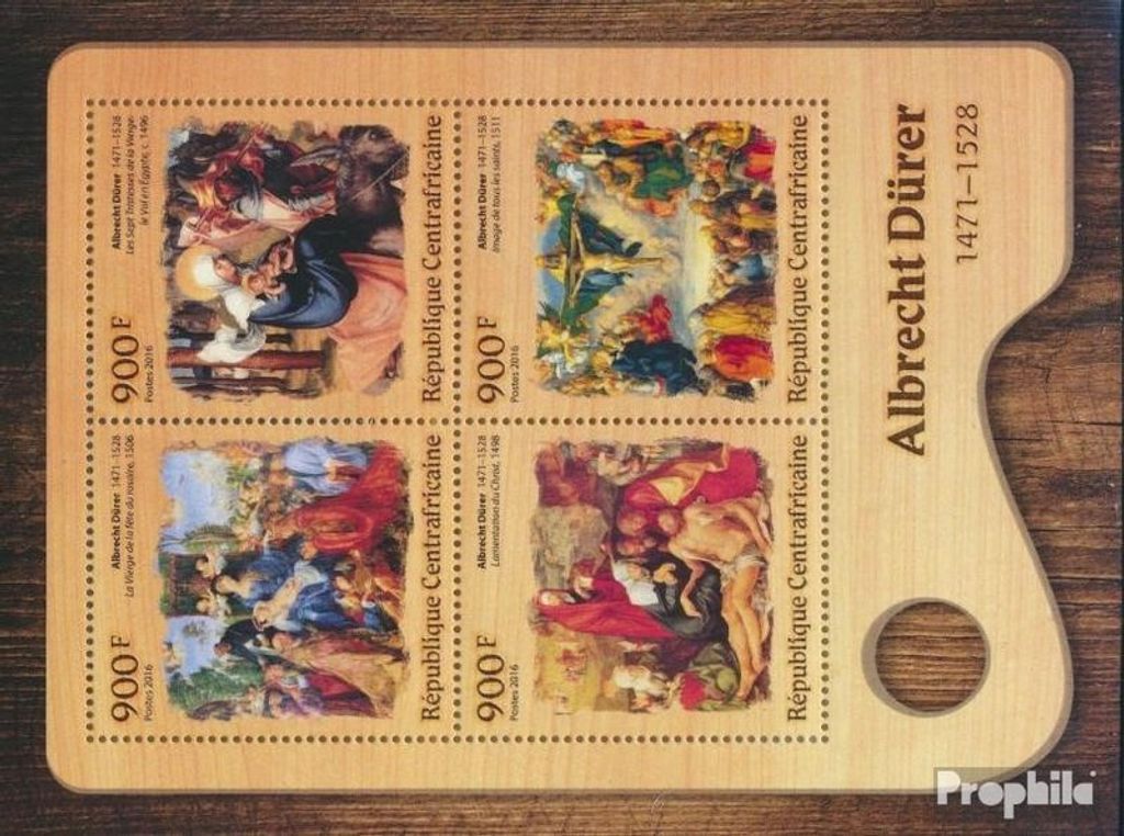 Briefmarken Zentralafrikanische Republik 2016 Mi 6520-6523 Kleinbogen (kompl. Ausgabe) postfrisch Albrecht Dürer